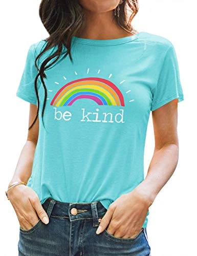 Women Be Kind Pullover Rainbow T Shirt Long Sleeve Tops Crew Neck Jumpers Blouse