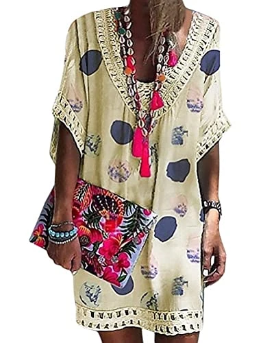 Women Beach Cover Up Tee Sun Protection Kimono Swimwear Bikini Swimsuit Beach Cover Ups C Yellow XL