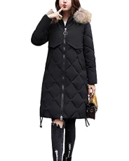 Women Big Fur Collar Down Jacket Puffer Winter Coat Long Cotton Blend Quilted Outerwear Black M Women Big Fur Collar Down Jacket Puffer Winter Coat Long Cotton Blend Quilted Outerwear Black M