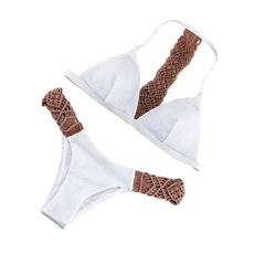 Women Bikini Swimsuit Triangle Bathing Two Pieces White High Cut Bralette Bikini Set Beach Strap Swimwear Size M Women Bikini Swimsuit Triangle Bathing Two Pieces White High Cut Bralette Bikini Set Beach Strap Swimwear Size M