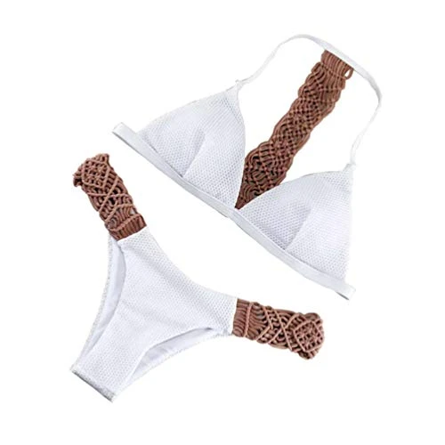 Women Bikini Swimsuit Triangle Bathing Two Pieces White High Cut Bralette Bikini Set Beach Strap Swimwear Size M
