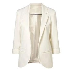 Women Blazer 3/4 Sleeve Casual Business Formal Jacket Tops Blazer White L Women Blazer 3/4 Sleeve Casual Business Formal Jacket Tops Blazer White L