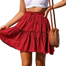 Women Boho Mini Skirt Casual Festival Summer Floral Printed Skirt Lightweight Elegant High Waist Skirt A Red 14