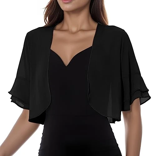 Women Bolero Shrug Summer Mesh Chiffon Cropped Cardigan Open Front Short Sleeve Comfortable Tulle Sh