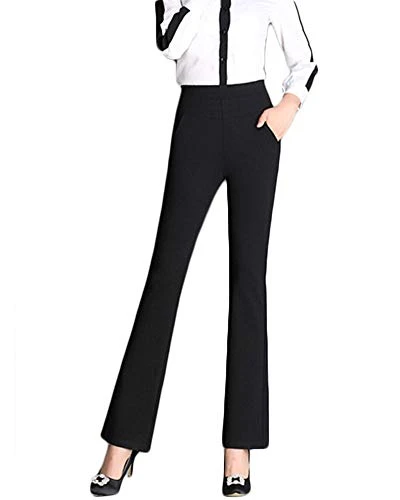 Women Boot Cut High Waist Trousers Stretch Elasticated Waist Pants Plus Big Sizes Black XL