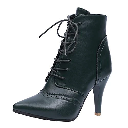 Women Boots with Thin Heel and Pointed Toe Lace Up Ankle Boots with 7-colors Avaialble