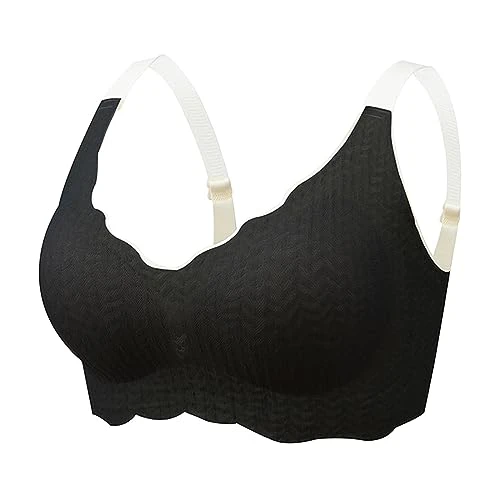 Women Bra Comfortable Lace Back High Elastic Ruched Underwear Women Slip Shoulder Silicone Jelly Sexy Bra Men Tank Top Sports Bra Bra Large Breasts Strong Hold Sports Bra Comfit Bra, black, XXX-Large