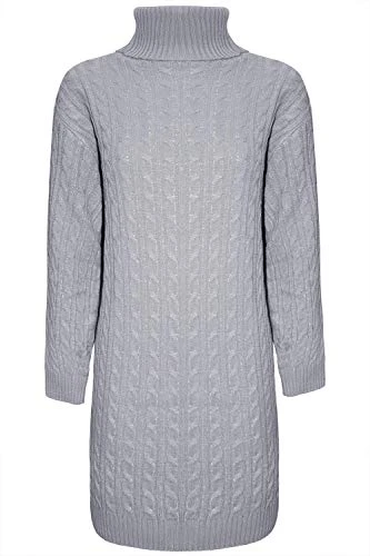 Women Cable Knit Long Sleeve Sweater Jumper Dress Grey Plus Size (UK 16/18)