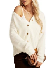 Women Cardigan Cardigan V-Neck Long-Sleeved Button Placket Elastic Soft Comfortable Autumn Winter Short Knitted Sweater Elegant Casual Shoulder Sweater Top White Women Cardigan Cardigan V-Neck Long-Sleeved Button Placket Elastic Soft Comfortable Autumn Winter Short Knitted Sweater Elegant Casual Shoulder Sweater Top White