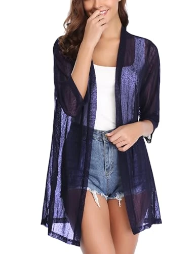 Women Cardigan Casual Lightweight 3/4 Sleeve Waterfall Open Front Cardigans