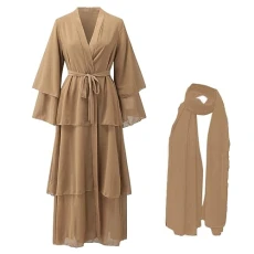 Women Cardigans Soft Elegant Chiffon Solid Color Layered Loose Long Cardigan Lapel Pin Women, brown, L