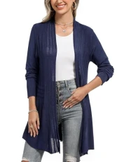 Women Casual Cardigan Knitted Open Front Long Sleeve Mid-Length Warm Cardigan Sweater, Dark Blue, M Women Casual Cardigan Knitted Open Front Long Sleeve Mid-Length Warm Cardigan Sweater, Dark Blue, M