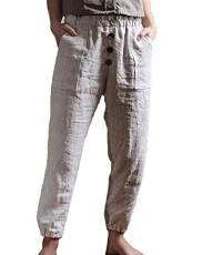 Women Casual Linen Trousers Solid Color Casual Loose Linen Pants Light Apricot Women Casual Linen Trousers Solid Color Casual Loose Linen Pants Light Apricot
