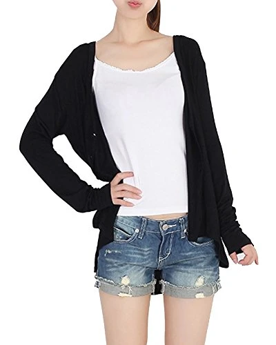 Women Casual Long Sleeve Baggy Open Front Lightweight Boyfriend Cardigan Knitwear Black One size