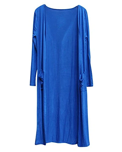 Women Casual Long Sleeve Open Front Solid Color Lightweight Long Maxi Cardigan Sapphire Blue One size