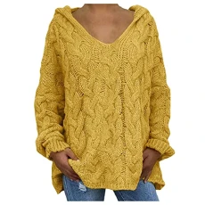 Women Casual Long Sleeve V-Neck Chunky Knitted Jumper Plus Loose Hoodie Cardigan Ladies Mustard Yellow, yellow, XXL Women Casual Long Sleeve V-Neck Chunky Knitted Jumper Plus Loose Hoodie Cardigan Ladies Mustard Yellow, yellow, XXL