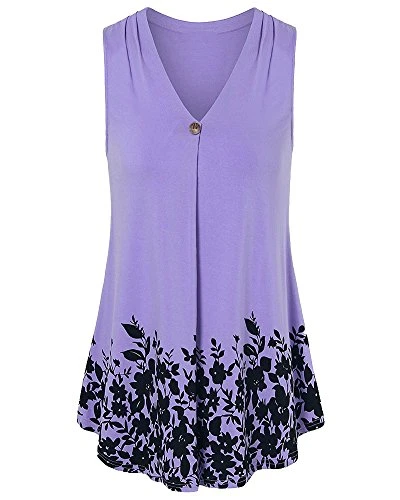 Women Casual Print Vest Shirt V-Neck Sleeveless Tank Tops Blouse T-Shirt Purple S