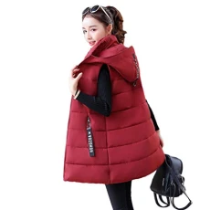Women Casual Thermal Sleeveless Open Front Waistcoat Solid Color Vest High Collar Warmth Hooded Jacket (Style 4,2XL)