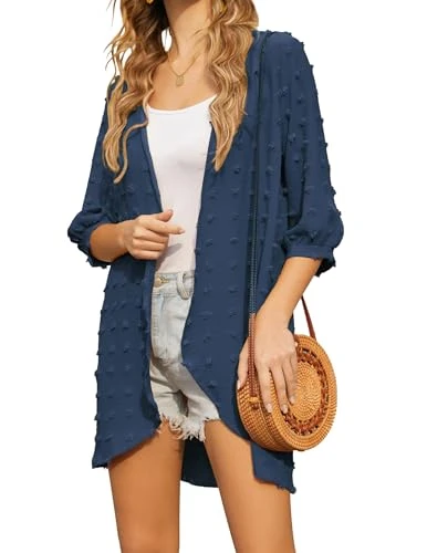 Women Chiffon Cardigan Kimono Bikini Cover Up Beachwear Lightweight Cardigan Summer Swimwear Navy Blue XL