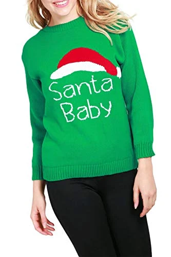 Women Christmas Santa Baby Hat Pullover Jumper Santa Baby Hat Green Plus Size (UK 20/22)
