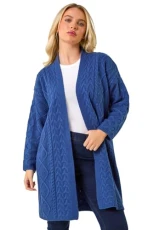 Women Chunky Knitted Cardigan with Pockets - Ladies Oversized Longline Loose Casual Soft Cable Knit Knitwear Autumn Winter Wool Boho Comfortable Day Cardigans - Blue - Size 12 Women Chunky Knitted Cardigan with Pockets - Ladies Oversized Longline Loose Casual Soft Cable Knit Knitwear Autumn Winter Wool Boho Comfortable Day Cardigans - Blue - Size 12