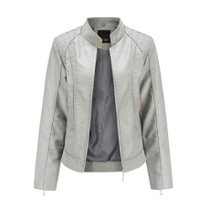 Women Classic Faux Leather Jacket Zipper Warm Winter Women Overcoat Leather Tops Outwear Jacket Short Coat Women's Coat plus Size Coat for Women (Grey, XXXL)