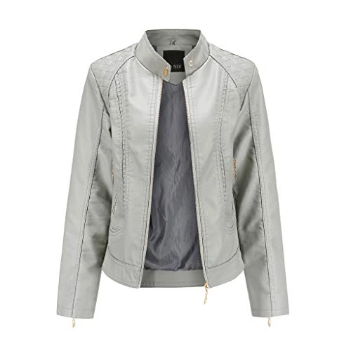 Women Classic Faux Leather Jacket Zipper Warm Winter Women Overcoat Leather Tops Outwear Jacket Short Coat Women's Coat plus Size Coat for Women (Grey, XXXL)