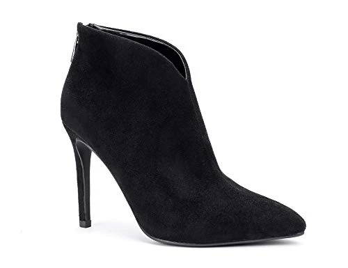 Women Close Pointy Toe Stiletto High Heels Ankle Boots Sexy V Cutout Zipper Booties Black Size 8