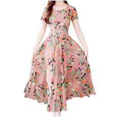 Women Clothing with Sleeves Print Fashion Short Summer Middle Calf Beach Women Dress Wrap Dress Ladies Summer, pink, XXL