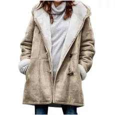 Women Coat and Jacket Promotion Sale Women Winter Oversize Solid Coat Long Sleeve Hooded Horn Buckle Pocket Overcoat Plus Size Winter Warm Overcoat