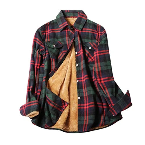 Women Coat Thickened Classic Plaid Winter Fleece Lined Snow Coat Outerwear with Pockets Women Sweate