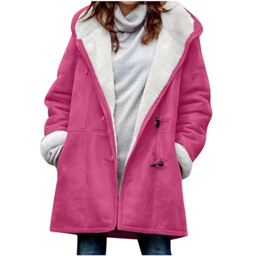 Women Coats and Jackets Sale Clearance UK Fashion Womens Warm Coat Jacket Winter Horn Buckle Pocket Solid Long Sleeve Hooded Outerwear Winter Warm Clothing