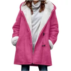 Women Coats and Jackets Sale Clearance UK Fashion Womens Warm Coat Jacket Winter Horn Buckle Pocket Solid Long Sleeve Hooded Outerwear Winter Warm Clothing