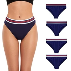 Women Comfort Cotton Underwear Hipster Briefs Soft Hi-Cut Bikini Panties,4 Pack Blue,S