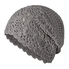 Women Cotton Crochet Slouchy Beanie Hat Handmade Knit Cutout Summer Floral Skull Cap (Solid Gray) Women Cotton Crochet Slouchy Beanie Hat Handmade Knit Cutout Summer Floral Skull Cap (Solid Gray)