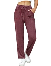 Women Cotton Joggers Wide Leg Pyjama Bottoms Yoga Pants Sweatpants Tracksuit Bottoms Lounge Pants Sports Trousers with Pocket Wine Red Women Cotton Joggers Wide Leg Pyjama Bottoms Yoga Pants Sweatpants Tracksuit Bottoms Lounge Pants Sports Trousers with Pocket Wine Red
