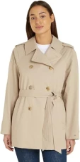 Women Cotton Short Trench Woven Jackets, Beige, 38