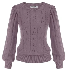 Women Crew Neck Long Sleeve Jumper Soft Elastic Sweater Daily Office Pullover Light Purple S