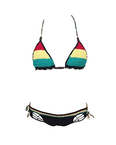 Women Crochet Bathing Suit Bikini Set Vintage Lace Two Piece Swimsuit Knitted Beachwear