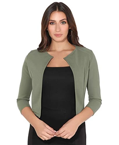 Women Cropped Shrug 3/4 Sleeve Bolero (Khaki, 10), 5026-KHA-10