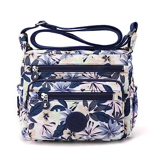 Women Crossbody Bags Large Casual Travel Messenger Bag Multi Pocket Shoulder Bag for Walking Shopping Hiking Daily Use (Flowers and purple)