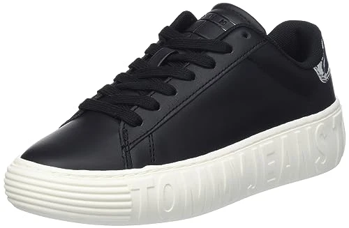 Women Cupsole Trainers Leather , Black (Black / Silver), 5 UK