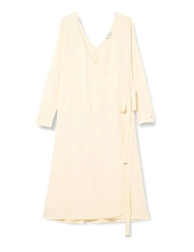 Women Dress Smooth Lines Wrap Midi Long-Sleeve, White (Calico), 46