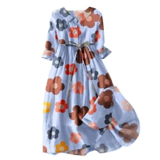 Women Dresses Art Floral Print Peter Pan Collar Half Sleeve Casual Dress Button High Waist A-line Midi Dress Retro Soft Lightweight Swing Dress(B Sky Blue,4XL) Women Dresses Art Floral Print Peter Pan Collar Half Sleeve Casual Dress Button High Waist A-line Midi Dress Retro Soft Lightweight Swing Dress(B Sky Blue,4XL)