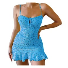 Women Dresses Floral Print Ruched Backless Strap Dress Cut Out Slim Fit Suspender Dress Women's Ruffle Lace-up Mini Dress Summer Beach Dress(Blue,3XL) Women Dresses Floral Print Ruched Backless Strap Dress Cut Out Slim Fit Suspender Dress Women's Ruffle Lace-up Mini Dress Summer Beach Dress(Blue,3XL)