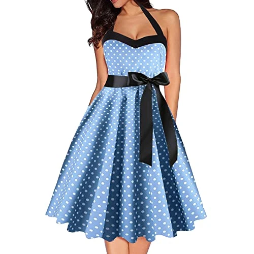 Women Dresses Retro Polka Dots Off Shoulder Strapless Dress High Waist Puff Sleeve Swing Dress Bow P