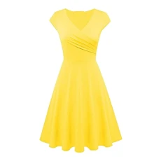 Women Dresses Solid Color V Neck Cap Sleeve T Shirt Dress High Waist Slim Fit Basic Casual Dress Women's Retro Plain Ruched Tee Dress Elastic Pleated A-line Swing Midi Dress(Gold,XXL) Women Dresses Solid Color V Neck Cap Sleeve T Shirt Dress High Waist Slim Fit Basic Casual Dress Women's Retro Plain Ruched Tee Dress Elastic Pleated A-line Swing Midi Dress(Gold,XXL)