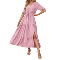Women Dresses V Neck Half Sleeve Ruched Elegant Long Dress Women's Button Down Drawstring Hem Slit A-line Dress Puff Sleeved Multi-Layered Ruffle Pleated Dress(RD1,XXL) Women Dresses V Neck Half Sleeve Ruched Elegant Long Dress Women's Button Down Drawstring Hem Slit A-line Dress Puff Sleeved Multi-Layered Ruffle Pleated Dress(RD1,XXL)