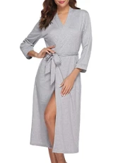 Women Dressing Gowns 3/4 Sleeve Long Bathrobe Cotton Knit Kimono Robes Lightweight Bath Robes Soft Sleepwear Loungewear Women Dressing Gowns 3/4 Sleeve Long Bathrobe Cotton Knit Kimono Robes Lightweight Bath Robes Soft Sleepwear Loungewear