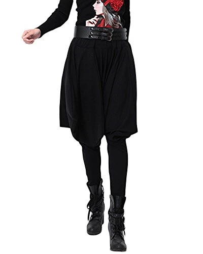 Women Drop-Crotch High Waist Belt Dance Jogging Pants Baggy Street Hip Hop Harem Trousers with Pockets Black